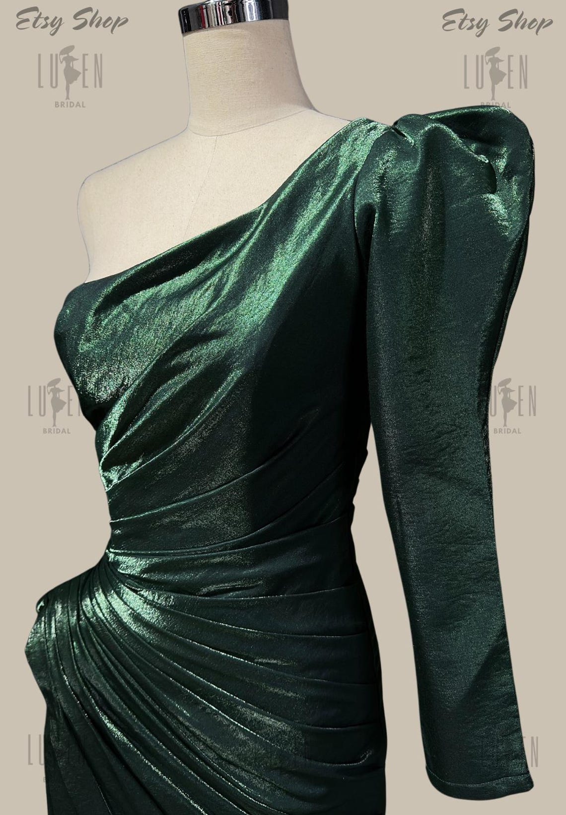 Trendy Sage Green Off-the-Shoulder Long Sleeve Satin Mermaid Evening Gown JTE911 main image 1
