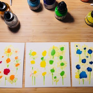 Three Small Rainbow Sunflower Paintings - original art - 6x6