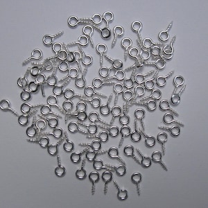 100 screw eye bails, silver plated,  4mm x 8mm