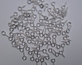 100 screw eye bails, silver plated,  4mm x 8mm