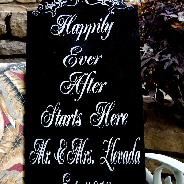 Custom Wedding Signs | HAPPILY EVER AFTER | 12x24 | Custom Wedding Sign | Happily Ever After Starts Here| Vintage Style | Cottage Shabby