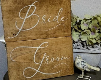 Wedding Chair Signs |  BRIDE and GROOM Signs | 10X6 |  Free Ribbon | SALE | Wood Wedding signs | Wood chair signs | Bride and Groom