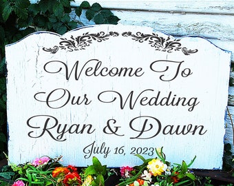 Custom Welcome To our Wedding Sign | Custom Wedding signs | 2 Sizes | Wedding Decor | Anniversary Sign | Vintage Style | Cottage Shabby