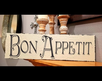 Bon Appetit Sign | 2 Sizes | French Sign | Kitchen Sign | Vintage Style | Shabby Cottage | Cottage Sign | Let's Eat Sign