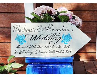Beach Wedding Sign | Custom Beach Wedding Sign | Wedding Arrows | Beach Wedding Arrow | Beach Wedding Decor | 24x10 w/ Stake | FREE Shipping