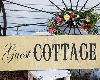 Guest COTTAGE Sign | Guest Signs | Home Decor | 4 Sizes | Lake House Signs | Cabin Signs | Bedroom | Vintage Style | Shabby Cottage Aged |
