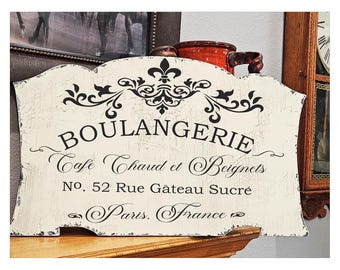 French Sign, French Kitchen Sign, BOULANGERIE, French Bakery, 14x24, French Wood Sign, Free Domestic Shipping, Aged or NOT Aged Option