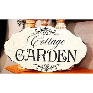 Cottage Garden Sign - French Country Wall Decor Sign - Rustic Kitchen or Garden Room Sign - Vintage Cottage French Decor - 16x9 FREE SHIP