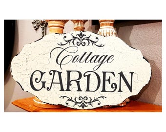 Cottage Garden Sign - French Country Wall Decor Sign - Rustic Kitchen or Garden Room Sign - Vintage Cottage French Decor - 16x9 FREE SHIP
