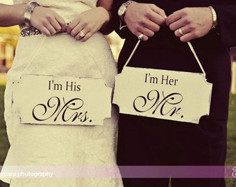 Wedding Chair Signs | I'm her MR  I'm his MRS | Wedding Signs | Wedding Chair Signs| 2-10x6 | Vintage Style Sign | Cottage Shabby | Mr & Mrs