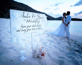 Beach Wedding Sign | Custom Beach Wedding Sign | Wedding Arrow Sign | Beach Wedding Arrow | 24x10 | FREE Stake