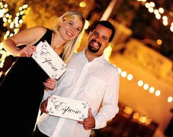 ESPOSA and ESPOSO MATRIMONO Signs |  2- 10x6 | Wedding Chair Signs | Senor and Senora Signs | Vintage Style Signs | Cottage Shabby