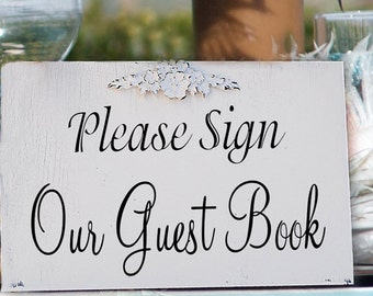 GUEST BOOK Wedding Sign | 10x6 | SELF Standing | Guest Book Table | Wedding Signs | Our Guest Book Sign |Vintage Style | Cottage Shabby