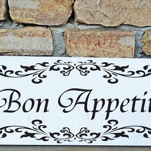 Bon Appétit Sign - French Kitchen Decor Sign for Farmhouse & Country Kitchens - Rustic Wall Sign - Made in USA - 2 Sizes