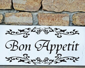 Bon Appetit Sign | 2 sizes | Vintage Style Sign | French Decor  | Kitchen Signs | Farm House Sign | Vintage Style Sign | French Signs