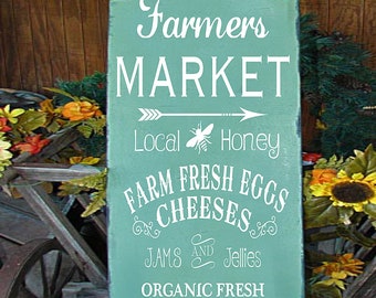 Farmers MARKET Sign 24X12 Vintage Style Sign - Kitchen Signs- Farmers Market | Vintage Style | Cottage Shabby