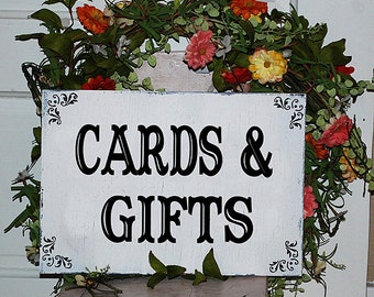 CARDS & GIFTS TABLE Sign | 12x6 Self-Standing | Wedding Signs | Baby Shower Signs | Birthday Signs | Vintage Style | Cottage Shabby | Party