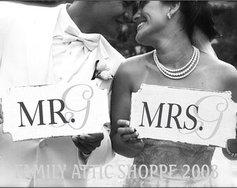 Custom Mr. & Mrs. Signs | Wedding Chair Signs | Wedding Photos| 10"x6" featured in WEDDINGS UNVEILED Magazine | Vintage Style | Cottage