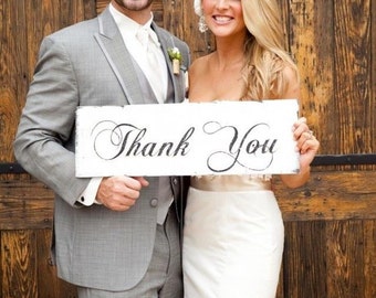 WEDDING Signs | THANK YOU Sign | Wedding Photo Prop | 18x7 | Thank you! notes | Social Media Wedding Photos | Vintage Style | Cottage Shabby