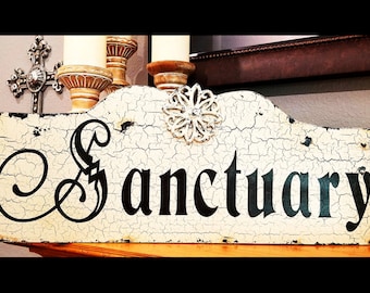 Sanctuary Sign | Cabin signs | Lake Signs | 26x10 |  | Family Signs | Vintage Style | Cottage Shabby | Farmhouse Signs | Rustic Sign