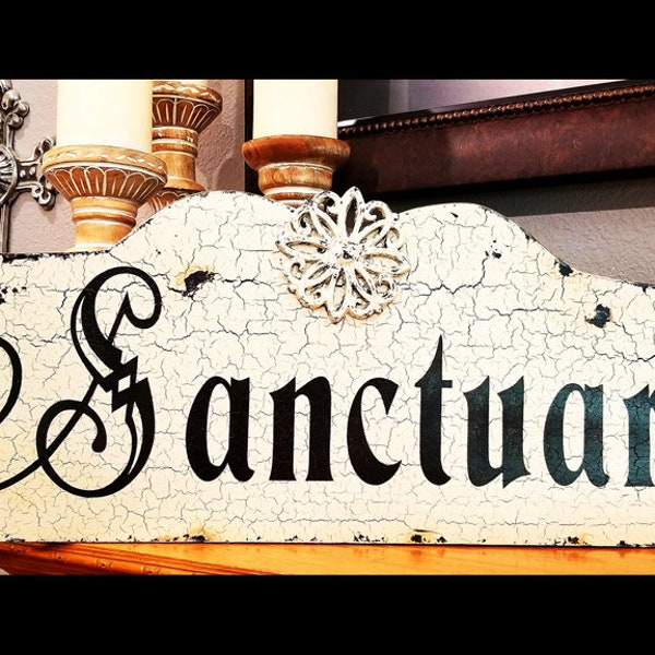 Sanctuary Sign | Cabin signs | Lake Signs | 26x10 |  | Family Signs | Vintage Style | Cottage Shabby | Farmhouse Signs | Rustic Sign