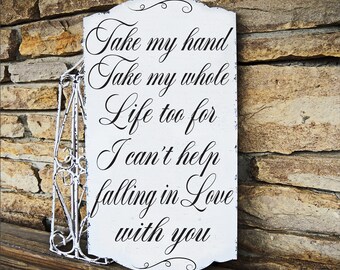 Wedding Signs | I can't help falling in Love with YOU | 12x24 | Wedding Gift | Vintage Style | Cottage Shabby | Romantic Signs | Anniversary