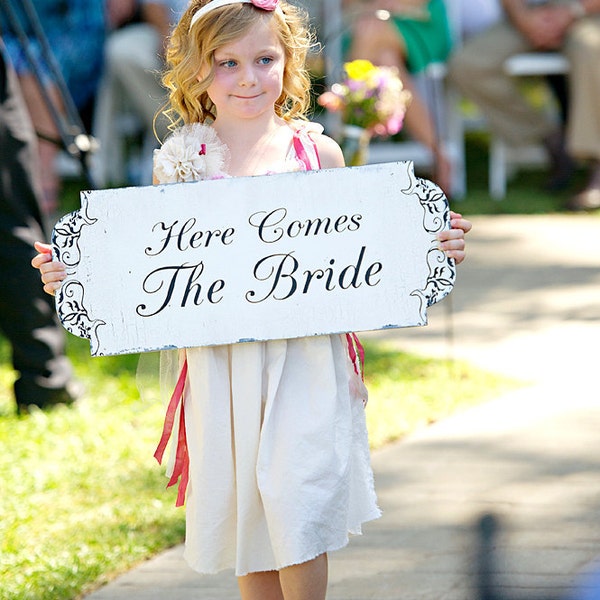 Here Comes The BRIDE signs Wedding signs Decorations DOUBLE Sided Flower Girl Ring Bearer 10x24