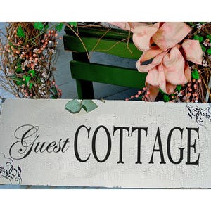 Guest Cottage Sign - Rustic Guest Room or Lake House Decor Sign - Cabin Wall Sign in - Farmhouse & Country Home Decor - 20&quot;x6&quot;