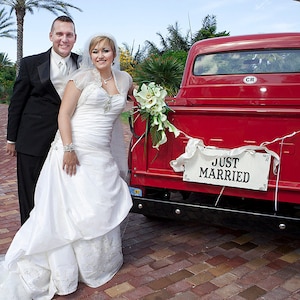 JUST MARRIED Sign | Wedding sign |  Rustic Wedding Sign | 16x8 | Wedding Photo Prop | Ring Bearer Sign | Wedding Decor | Getaway Car Decor