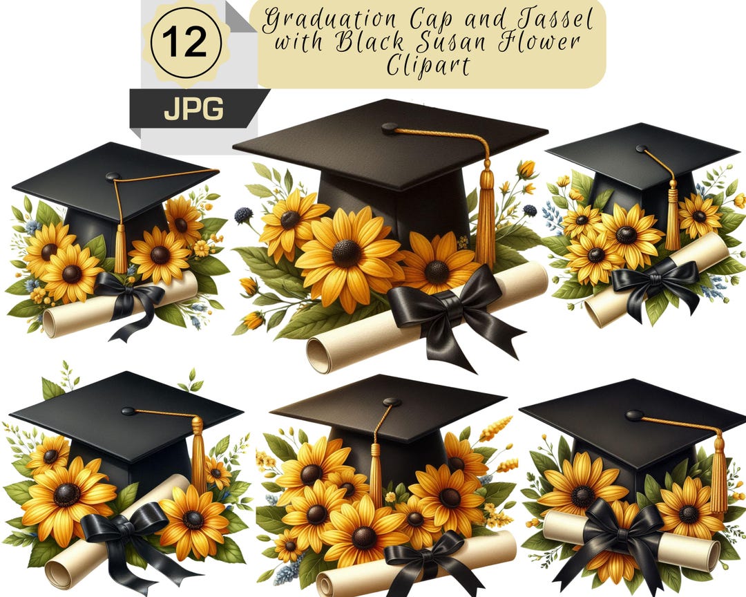 Watercolor Diploma and Cap With Flower Clipart, Graduation Clipart ...
