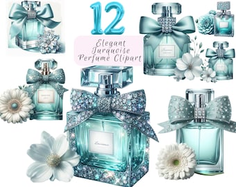 Perfume Clip Art, Parfum Clipart, Luxury Designer Perfume Bottle JPG, High-Quality Turquoise Fragrance for Crafts Branding & Design Projects