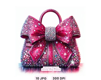 Luxury Bag Clipart, Fuchsia Crystal Luxury Bag Clipart, Ultra-High-Res Watercolor Fashion Illustration Elegant Designer Bag JPG for Projects