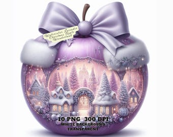 Watercolor Lavender Christmas Apple Clipart, Soft Pastel Holiday Decor, Cottagecore Winter Wonderland Junk Journal Scrapbooking Sublimation