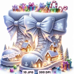 Winter Boots Clipart, Santa Shoes Clipart, White Santa Boots Clipart, Watercolor Christmas, Winter White Holiday JPG, Digital Download Decor