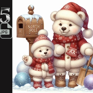 Winter Animal Clipart, Woodland Winter Animal Clipart, Winter Bear Clipart North Pole Christmas Animal Art JPG Digital Download Crafts Decor