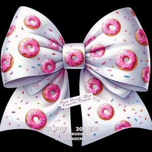 Clipart de laço de rosquinha rosa, fita de coquete PNG, ilustração fofa de laço em aquarela, download digital para scrapbooking, cartões, artesanato, diário de sucata