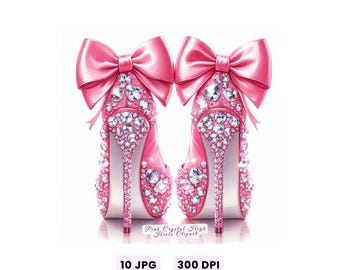 Elegant Pink Heels Clipart, Pink Crystal High Heels Clipart, Watercolor Glam Shoe JPG, Fashion Illustration Digital Download, Commercial Use