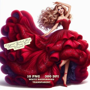 Chica de fiesta de terciopelo rojo, ilustración de moda elegante PNG, vestido rojo voluminoso, reina del baile PNG, descarga digital para uso comercial