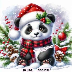 Kerst dieren illustraties, hoge resolutie winter dier JPG, aquarel rode panda in kerstmuts, gezellige vakantie clipart voor kaarten ambachten ongewenste dagboek