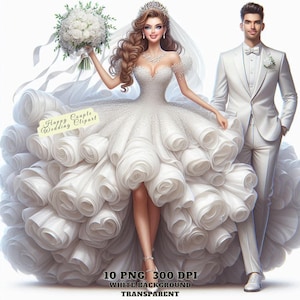 Glückliches Hochzeitspaar Clipart Bundle PNG, Braut und Bräutigam Kunst, Hochzeitsaufkleber Set, digitaler Download romantische Hochzeit Illustration kommerzielle