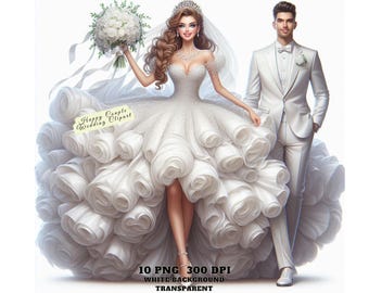 Glückliches Hochzeitspaar Clipart Bundle PNG, Braut und Bräutigam Kunst, Hochzeitsaufkleber Set, digitaler Download romantische Hochzeit Illustration kommerzielle