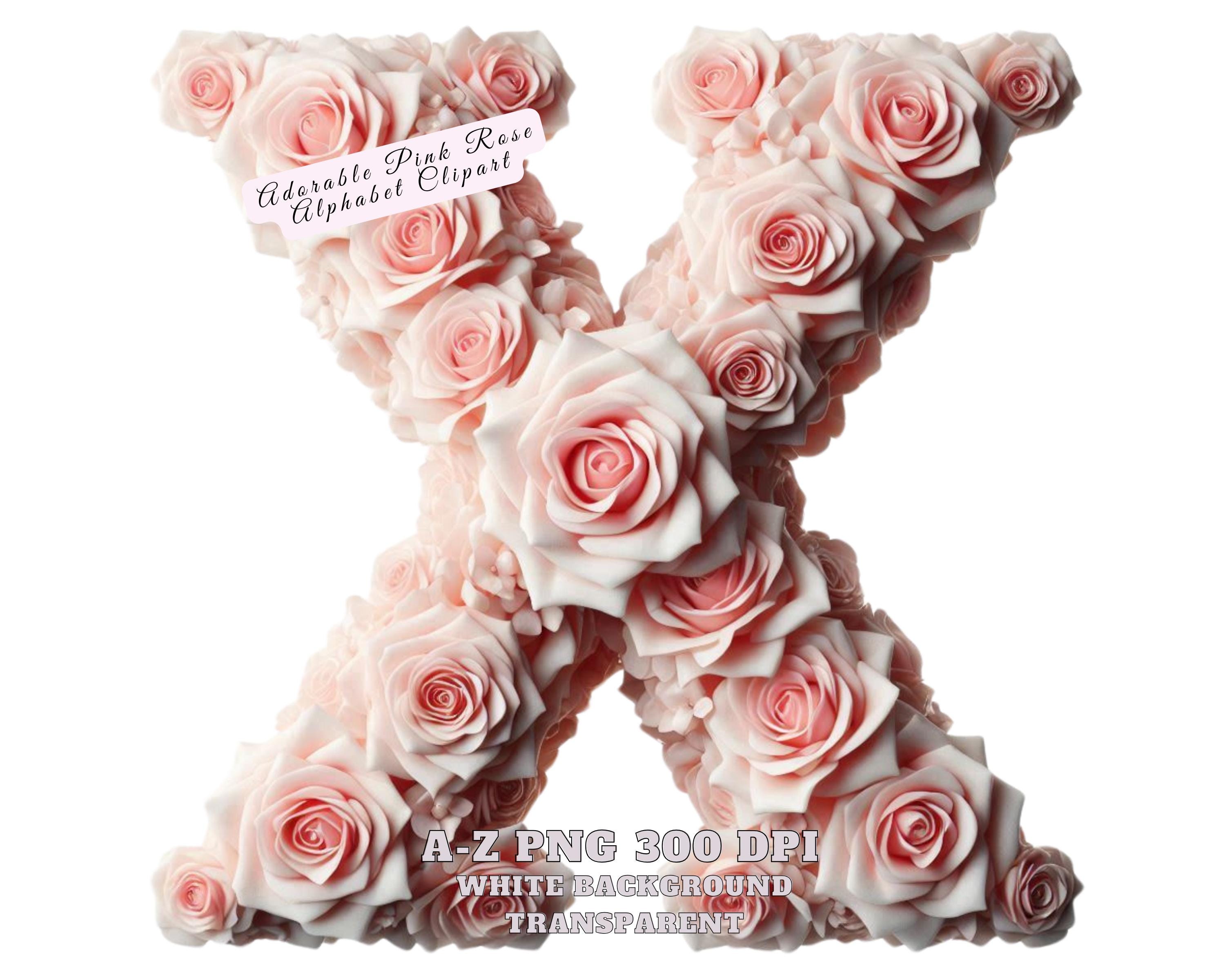 Adorable Pink Rose Alphabet Clipart, Pink Rose PNG Clipart Rose Font ...