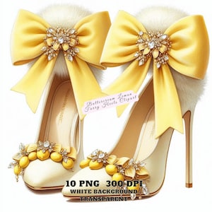Tacones altos peludos con crema de mantequilla y limón (imagen PNG): Arte de moda caprichoso con adornos de limón para pegatinas, diarios, manualidades y sublimación