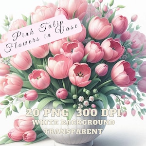 Roze tulp clipart, roze tulp bloemen in vaasafbeeldingen, aquarel tulpen clipart, lente bloemen boeket clip art bundel png, bloemen clipart