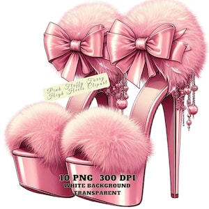 Rose pelucheux fourrure talons des cliparts, mignons talons flous PNG, chaussures de mode glamour Art, téléchargement numérique, Junk Journal, Scrapbooking, travaux manuels