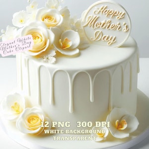 Clipart fête des mères, clipart de gâteau de célébration de la fête des mères, lot de 12 élégants cliparts blancs de gâteau de fête des mères, gâteau blanc pour Images de maman