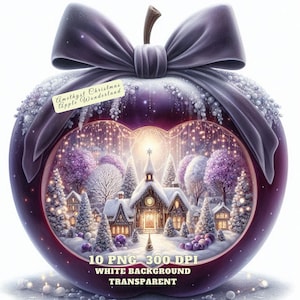 Watercolor Amethyst Christmas Apple Clipart, Purple Holiday Apple PNG Winter Wonderland Decor Junk Journal Graphics Festive Digital Download