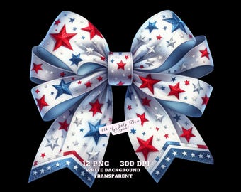 4th of July Bow Clipart, Coquette Patriotic Ribbon PNG, Watercolor Red White Blue Bow, Digital USA Clipart for Sublimation, Crafts, Planners