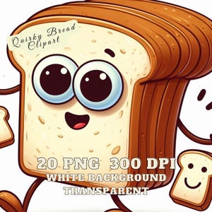 Quirky Bread Clipart, Funny Bread Images, Quirky Loaf PNG, Cute Bread Clipart PNG, 20 Adorable Bread Clipart, Funny Loaf Bread Illustration