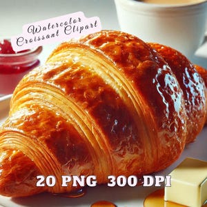 Watercolor Croissant Clipart, Croissant ClipArt, Croissant PNG, Croissant Illustration, 20 Fresh Croissants Watercolor Clipart, Food Clipart